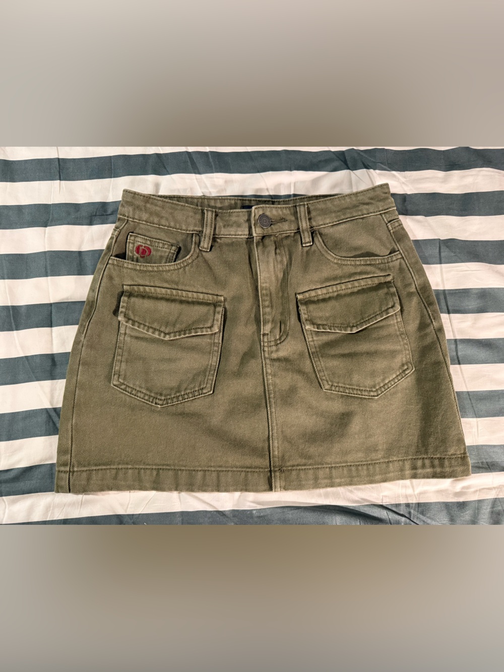 Desigual Olive Green Utility Denim Mini Skirt